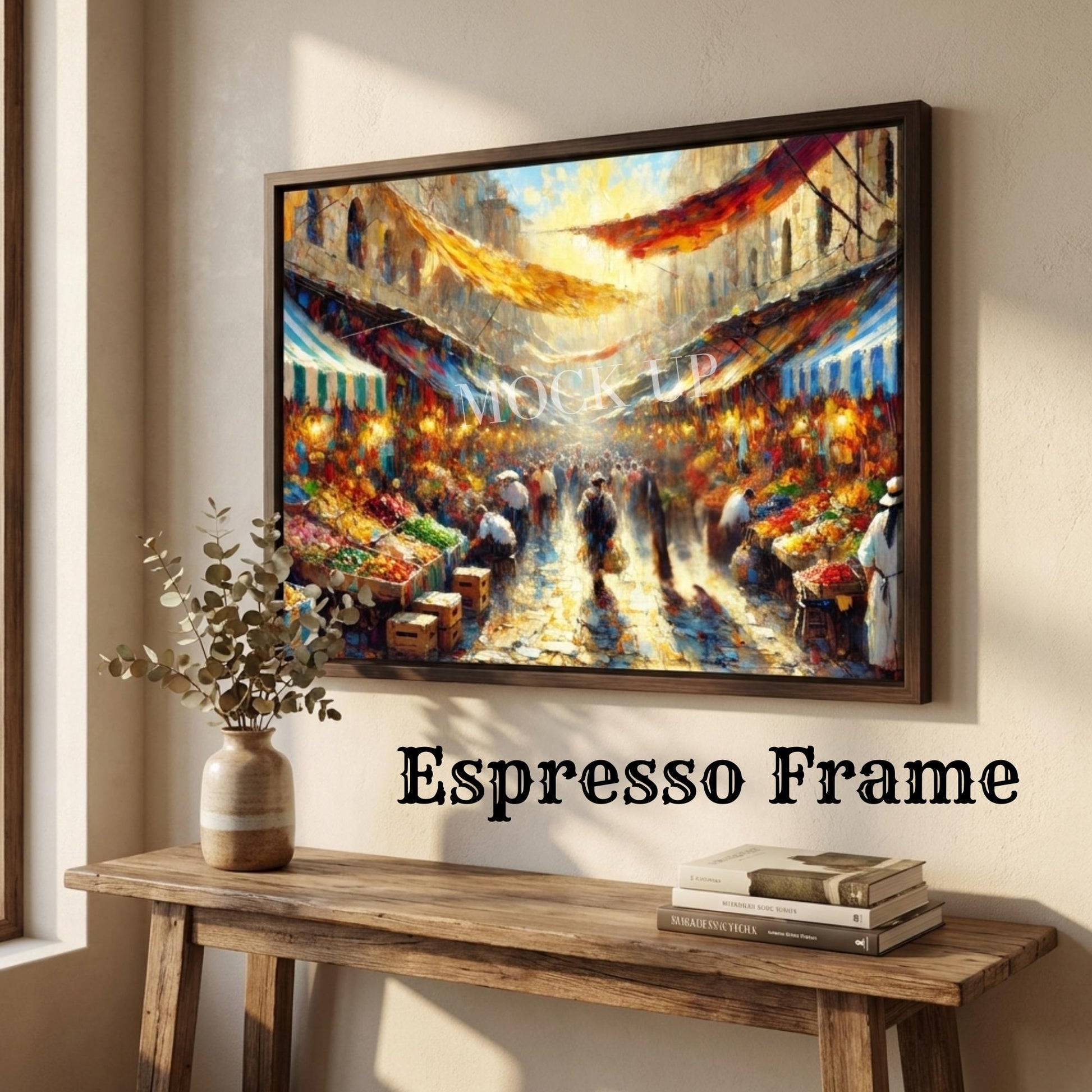Jerusalem Shuk Wall Art Print | Colorful Israeli Market Painting | Jewish Home Decor | Judaica Wall Art | Framed Canvas Print