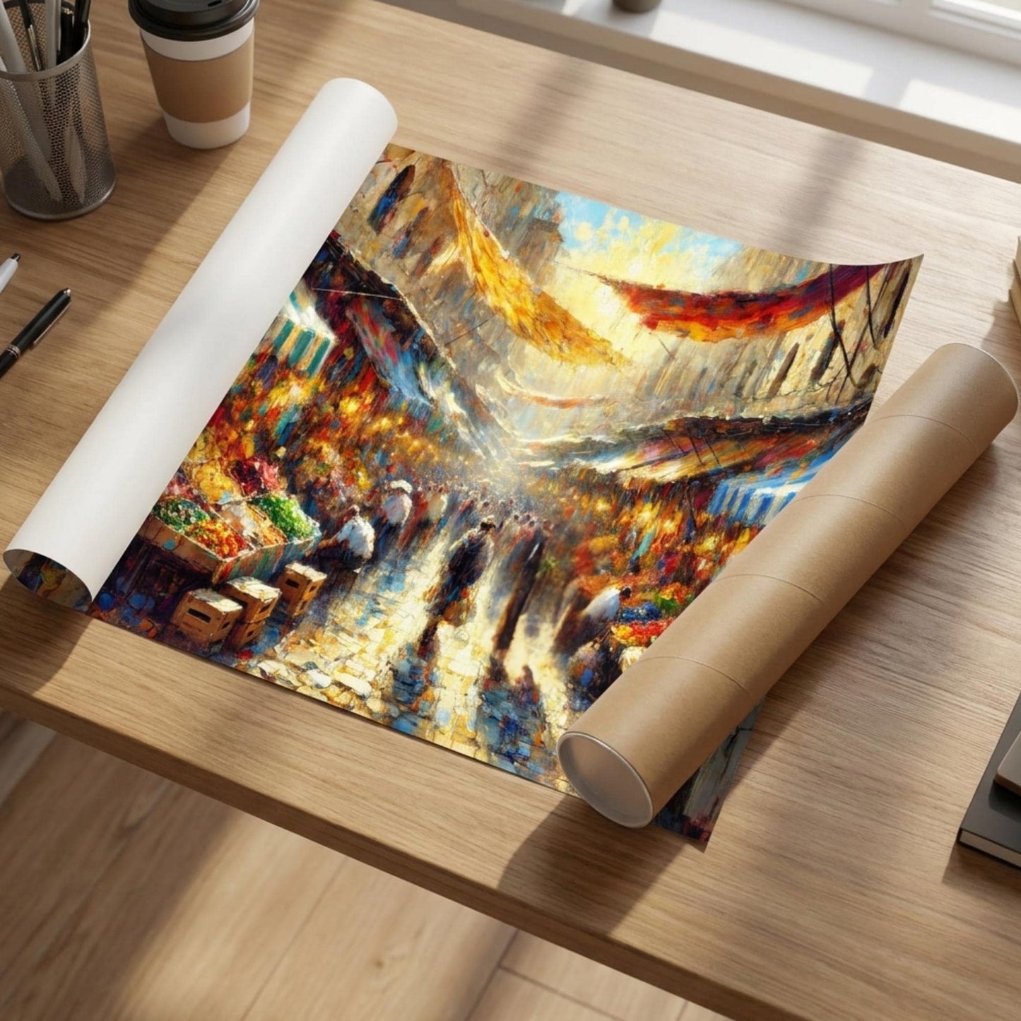 Jerusalem Shuk Wall Art Print | Colorful Israeli Market Painting | Jewish Home Decor | Judaica Wall Art | Framed Canvas Print