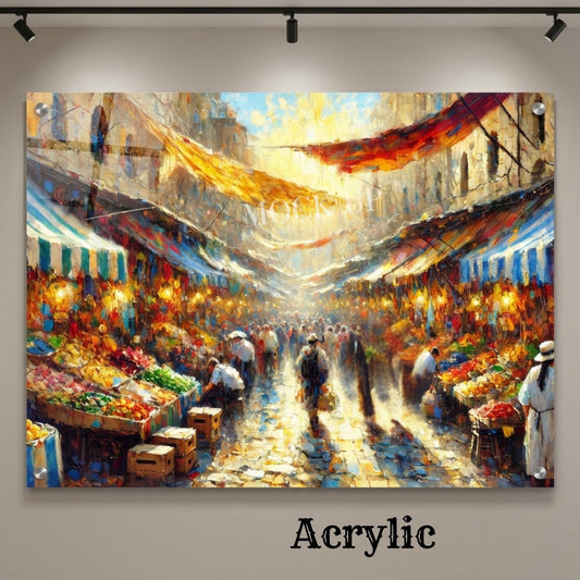 Jerusalem Shuk Wall Art Print | Colorful Israeli Market Painting | Jewish Home Decor | Judaica Wall Art | Framed Canvas Print