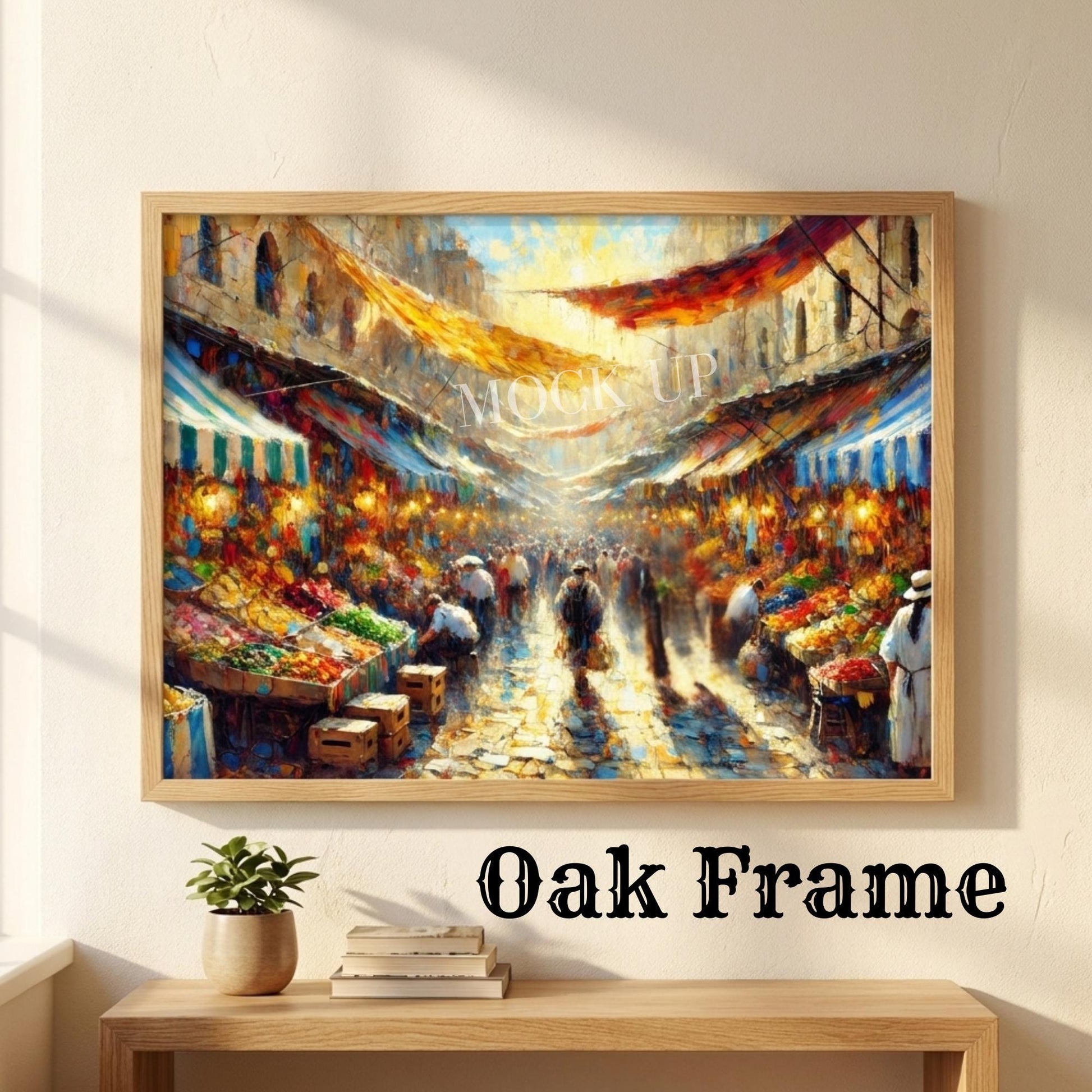 Jerusalem Shuk Wall Art Print | Colorful Israeli Market Painting | Jewish Home Decor | Judaica Wall Art | Framed Canvas Print