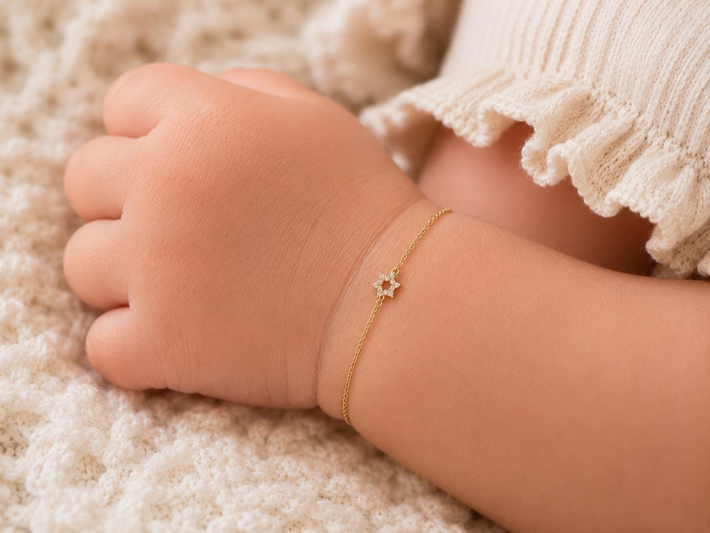 Tiny Star of David Bracelet for Baby, Toddler & Little Girl – 14K Gold Plated CZ Jewish Bracelet