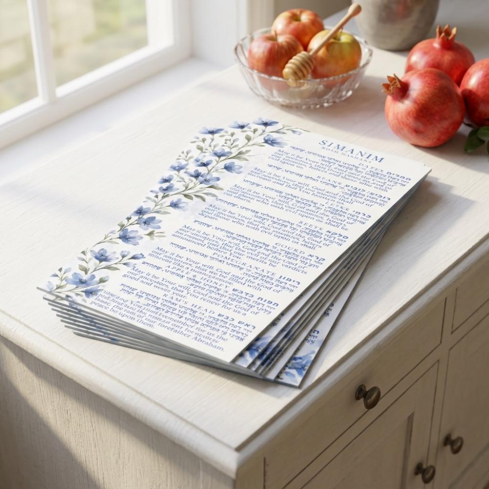 Blue Floral Rosh Hashana Cards