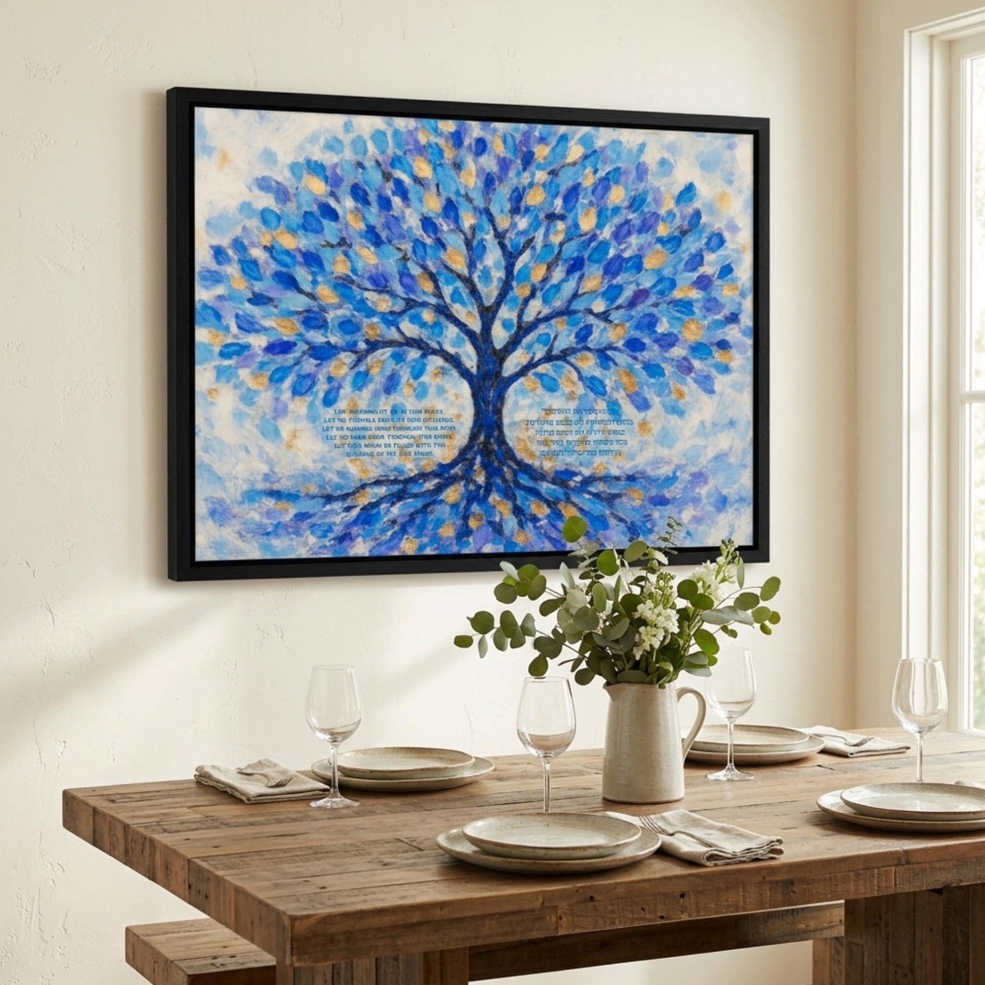 Tree of Life Birkat HaBayit Print, Jewish Home Blessing in Hebrew & English, Blue and Gold Judaica Wall Art, Housewarming Gift