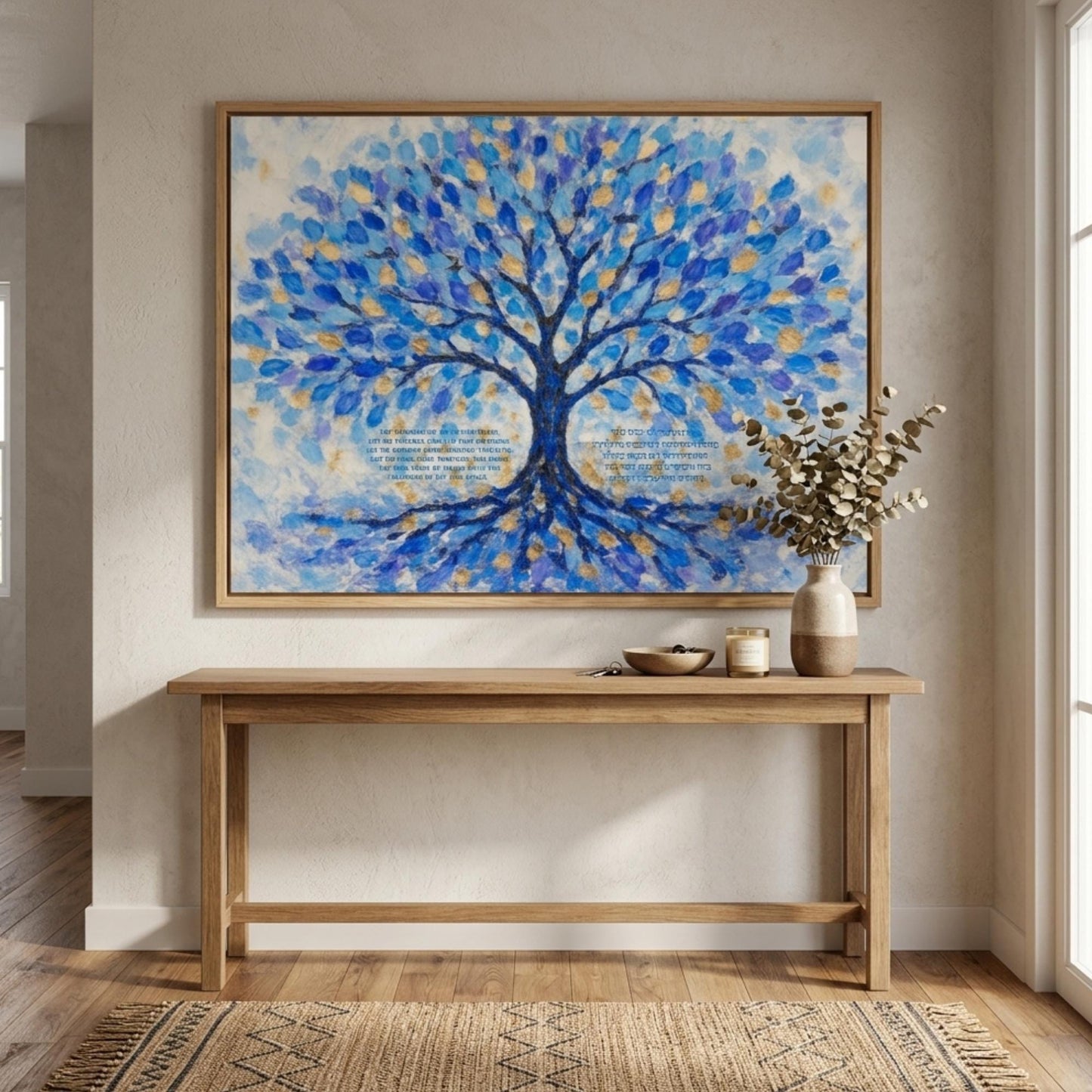 Tree of Life Birkat HaBayit Print, Jewish Home Blessing in Hebrew & English, Blue and Gold Judaica Wall Art, Housewarming Gift