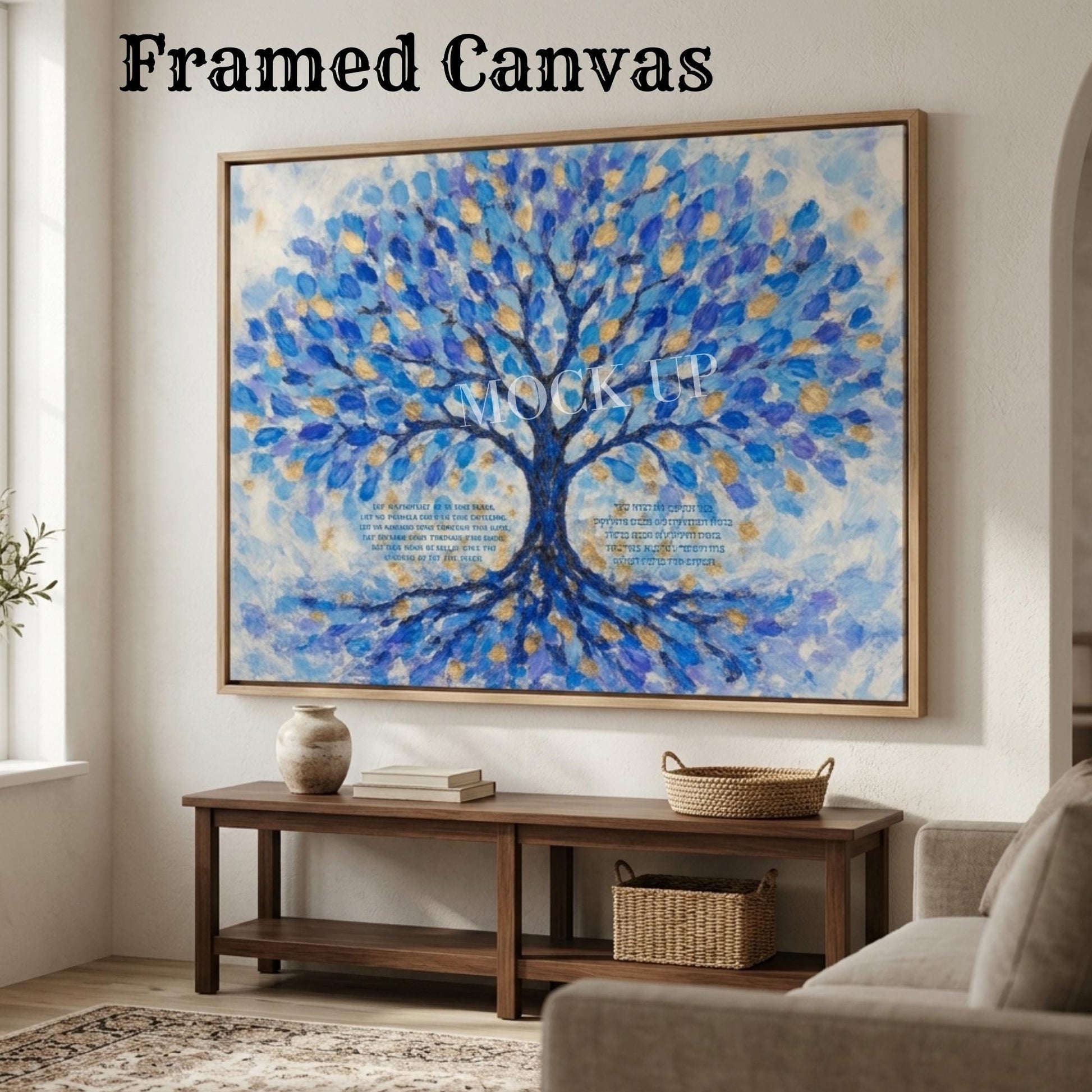 Tree of Life Birkat HaBayit Print, Jewish Home Blessing in Hebrew & English, Blue and Gold Judaica Wall Art, Housewarming Gift