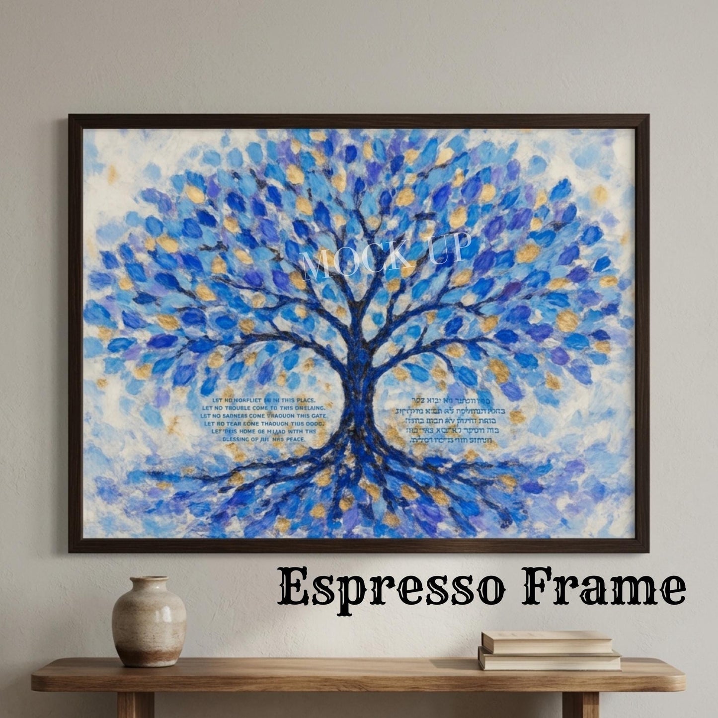 Tree of Life Birkat HaBayit Print, Jewish Home Blessing in Hebrew & English, Blue and Gold Judaica Wall Art, Housewarming Gift