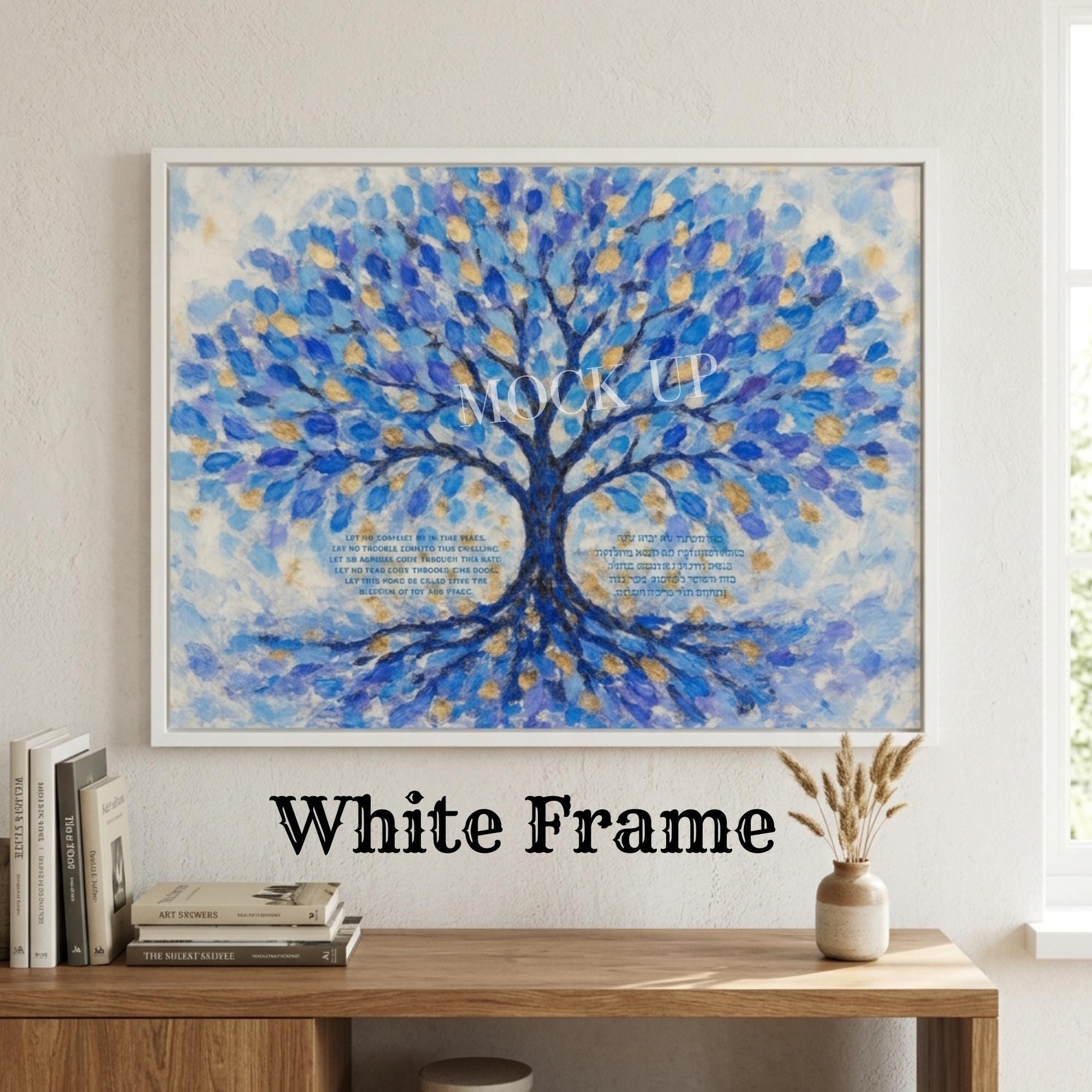 Tree of Life Birkat HaBayit Print, Jewish Home Blessing in Hebrew & English, Blue and Gold Judaica Wall Art, Housewarming Gift