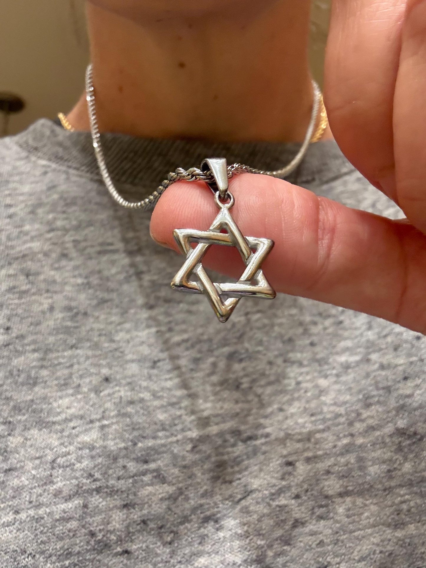 Stainless Steel Star of David Necklace, Gold or Silver Plated, Bar Bat Mitzvah Gift