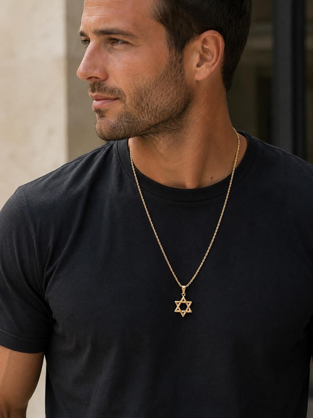 Stainless Steel Star of David Necklace, Gold or Silver Plated, Bar Bat Mitzvah Gift