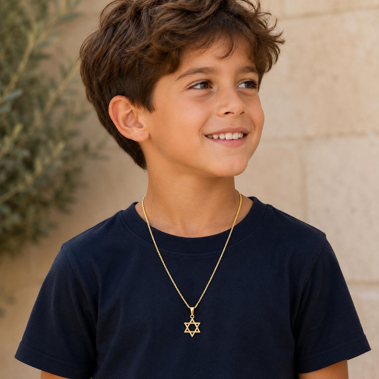 Stainless Steel Star of David Necklace, Gold or Silver Plated, Bar Bat Mitzvah Gift