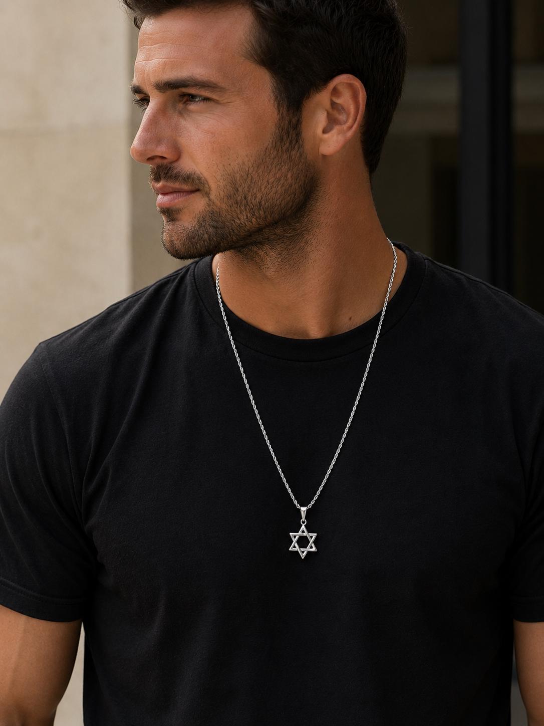 Stainless Steel Star of David Necklace, Gold or Silver Plated, Bar Bat Mitzvah Gift