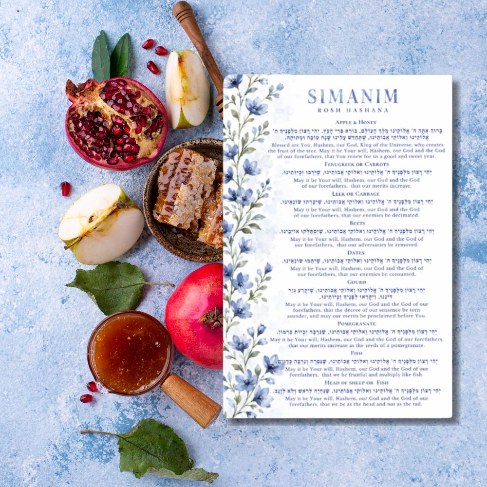 Blue Floral Rosh Hashana Cards