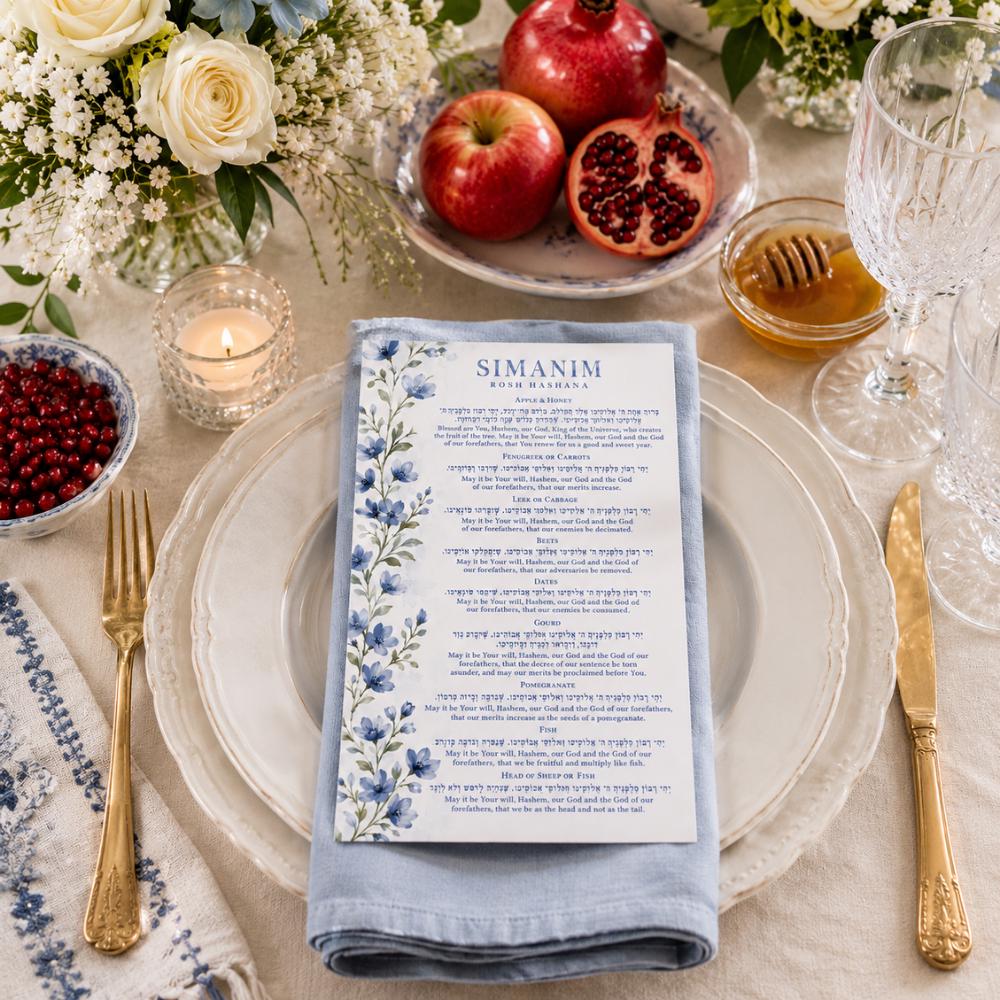 Blue Floral Rosh Hashana Cards
