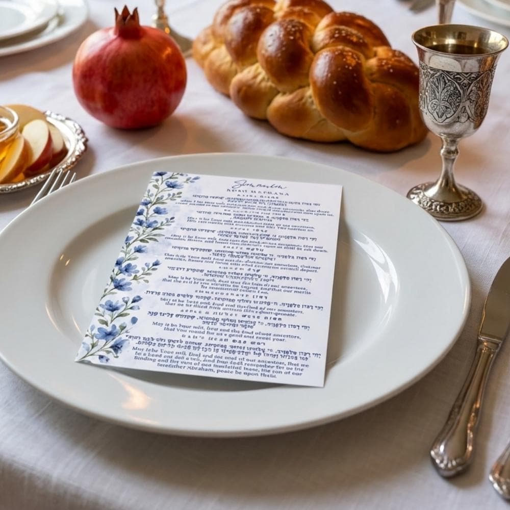 Blue Floral Rosh Hashana Cards