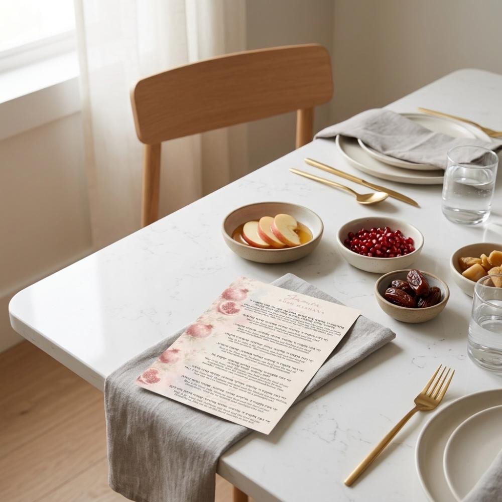 Pomegranate watecolor Ashkenazi Rosh Hashanah Simanim Card, Laminated 6x9 Jewish New Year Blessings
