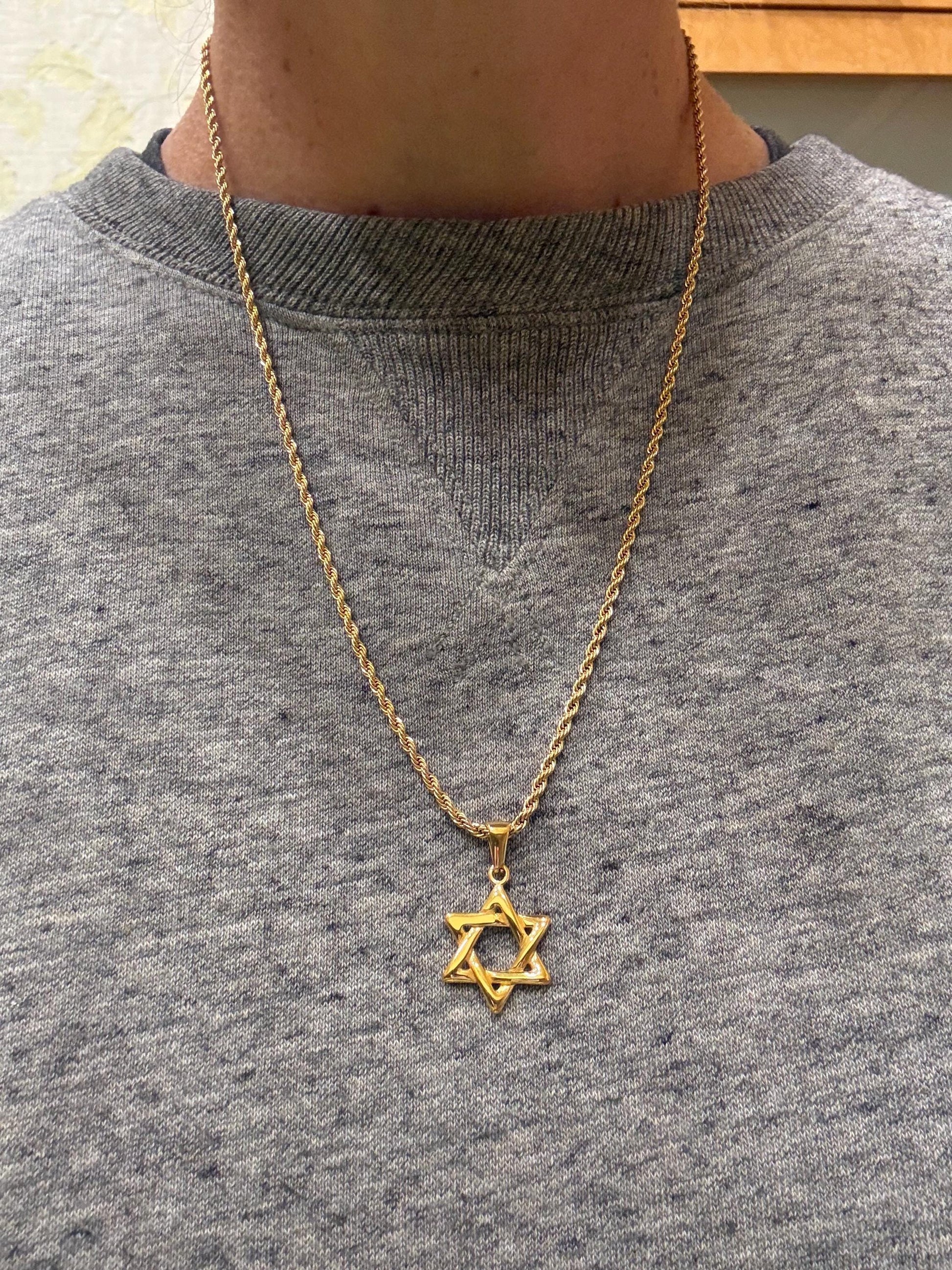 Stainless Steel Star of David Necklace, Gold or Silver Plated, Bar Bat Mitzvah Gift