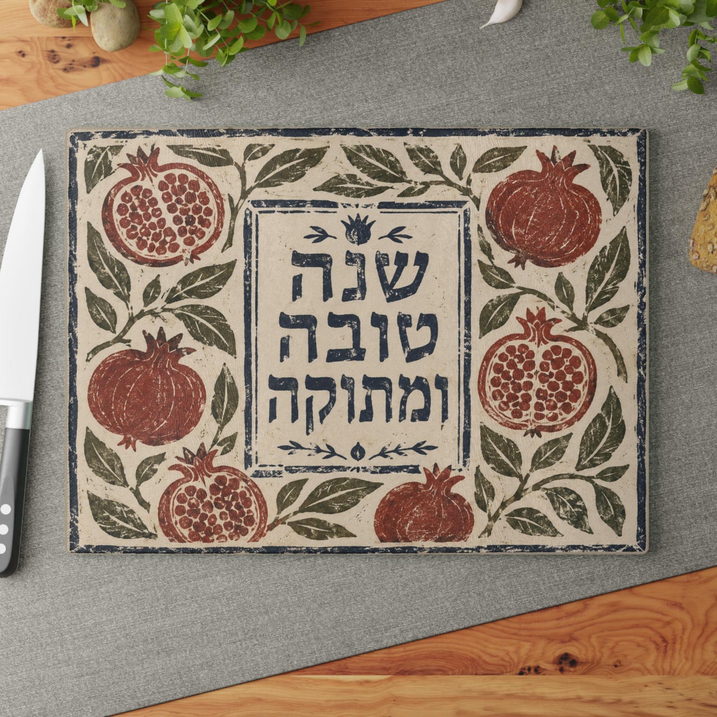 Rosh Hashanah Cutting Board, Shana Tova Pomegranate Board, Jewish New Year Gift, Judaica Kitchen Decor