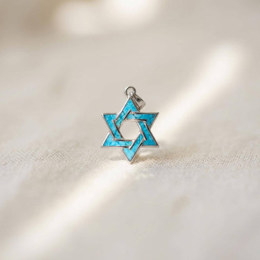 Light Blue Opal Star of David Necklace – Sterling Silver Judaica Gift