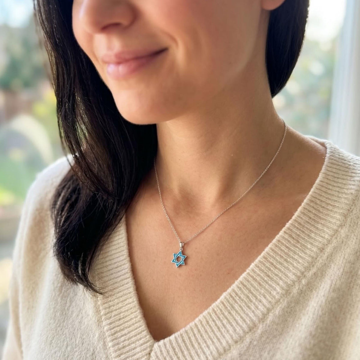 Light Blue Opal Star of David Necklace – Sterling Silver Judaica Gift