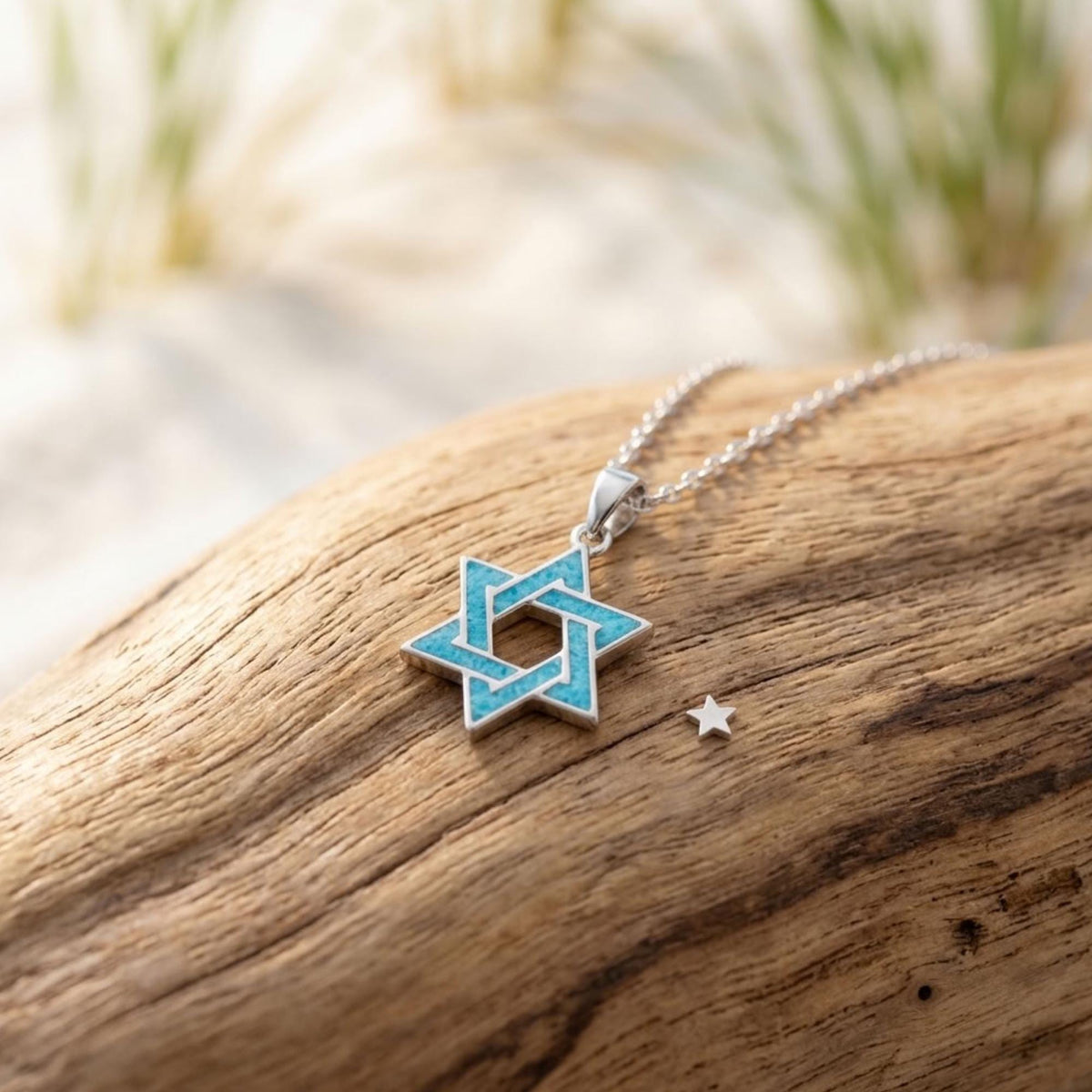 Light Blue Opal Star of David Necklace – Sterling Silver Judaica Gift