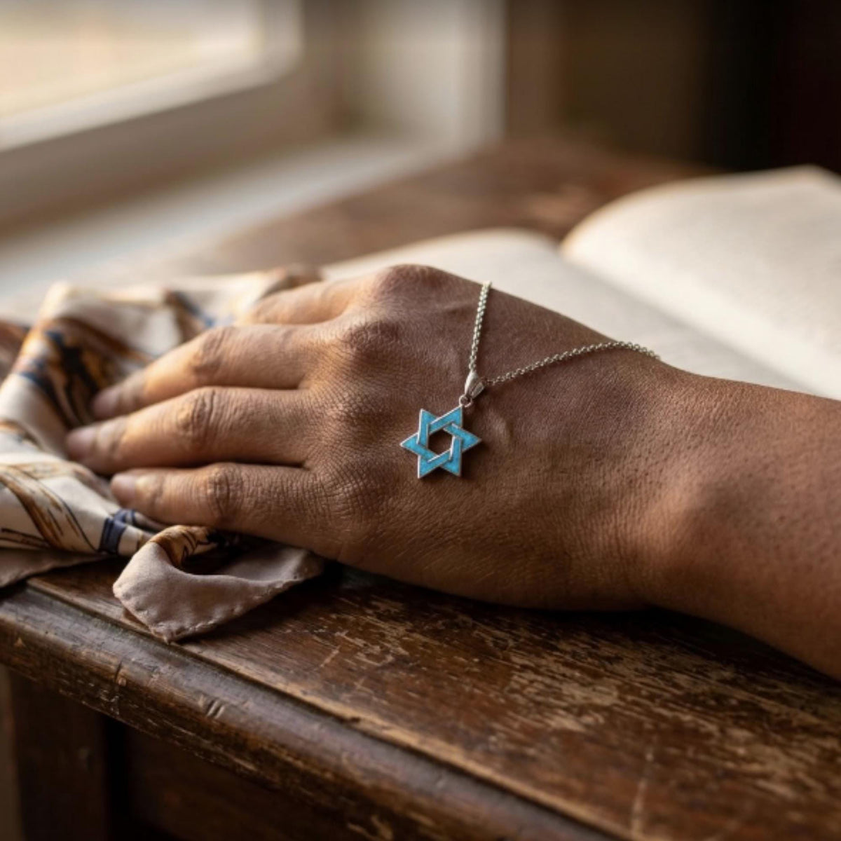 Light Blue Opal Star of David Necklace – Sterling Silver Judaica Gift