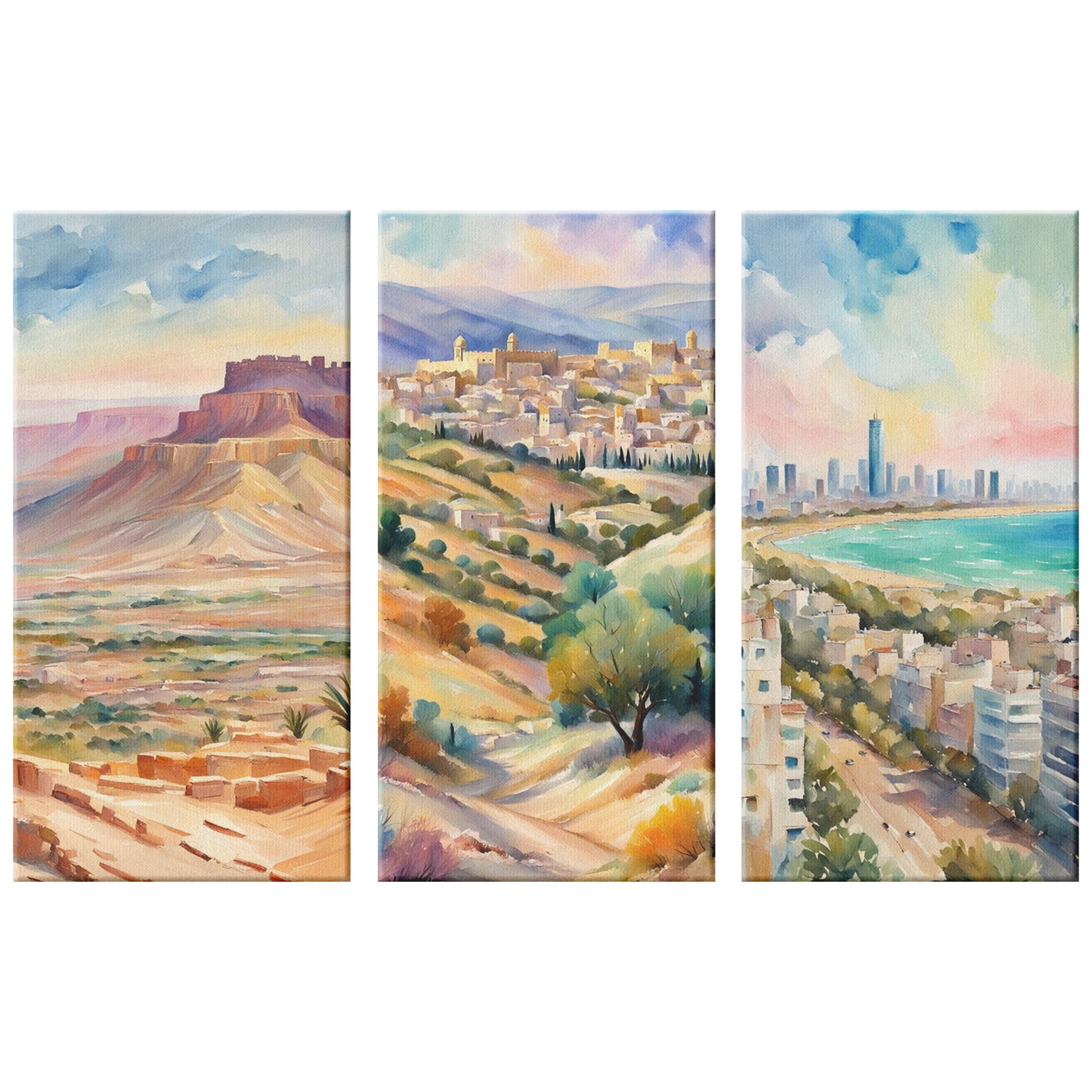 Israel in Masada, Tel Aviv, and Jerusalem 3-Piece Canvas