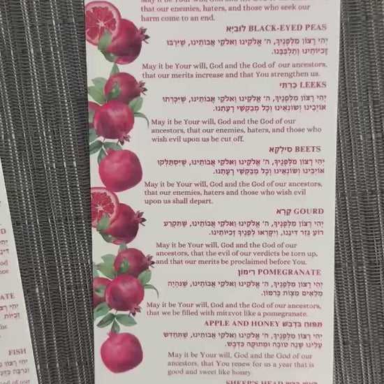 Rosh Hashanah Simanim Cards Set of 10– Hebrew English Blessings – Laminated Menu – Ashkenazi Sephardic – Jewish Holiday Decor