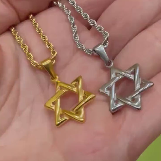 Stainless Steel Star of David Necklace, Gold or Silver Plated, Bar Bat Mitzvah Gift