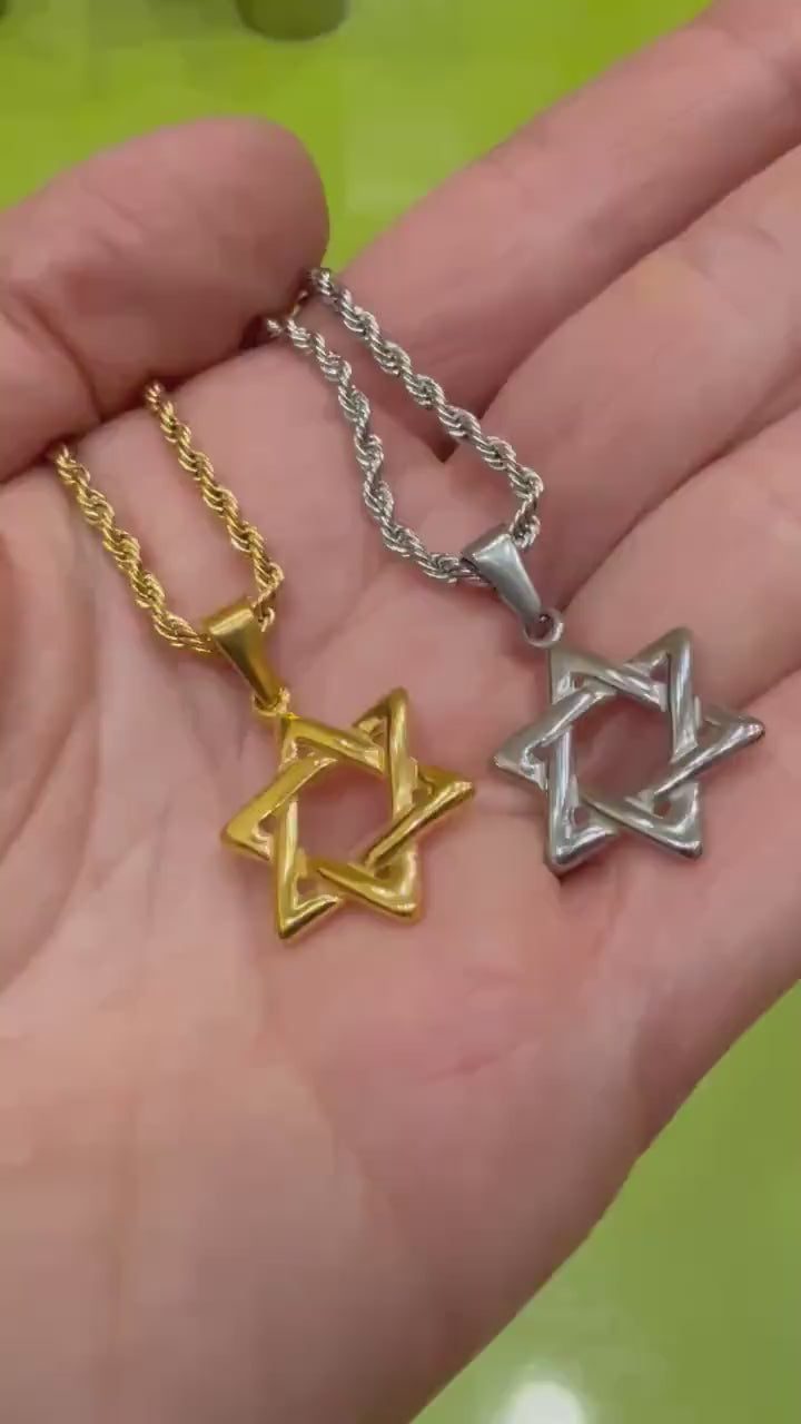 Stainless Steel Star of David Necklace, Gold or Silver Plated, Bar Bat Mitzvah Gift