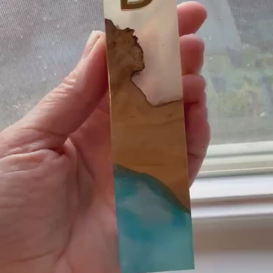 Blue and White Olive Wood Mezuzah Case | Modern Judaica Mezuzah | Handmade Jewish Home Decor | Resin Mezuzah for Front Door