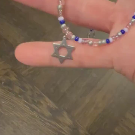 Beaded Star of David Necklace – Dainty Jewish Jewelry, Handmade Judaica Gift, Elegant Beaded Necklace for Women and Teens, Bat Mitzvah Gift