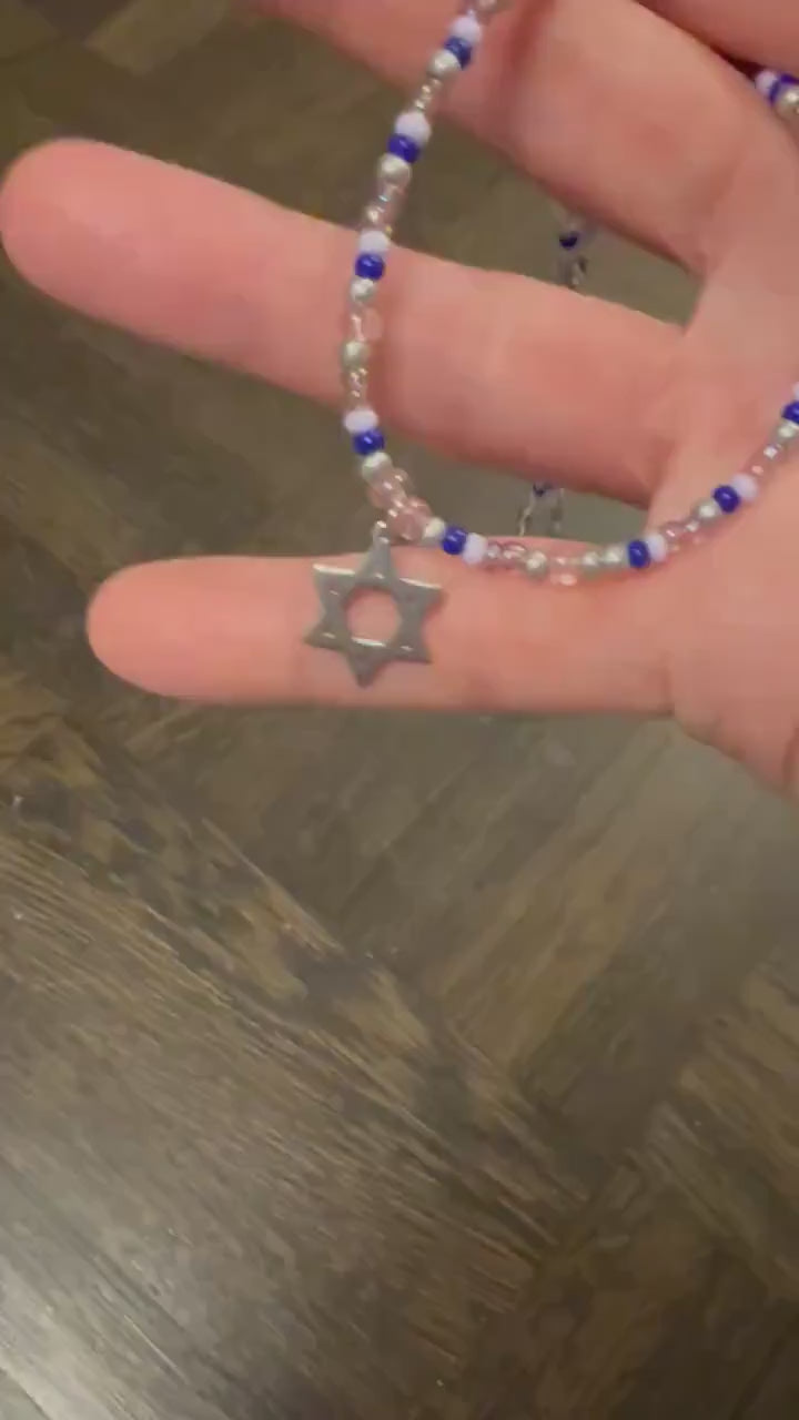 Beaded Star of David Necklace – Dainty Jewish Jewelry, Handmade Judaica Gift, Elegant Beaded Necklace for Women and Teens, Bat Mitzvah Gift