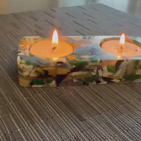Handmade Resin Tea Light Holders with Real Flowers, Shabbat Candle Holders, Judaica Gift