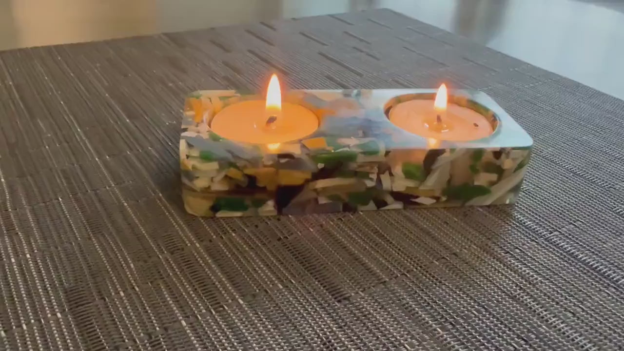 Handmade Resin Tea Light Holders with Real Flowers, Shabbat Candle Holders, Judaica Gift