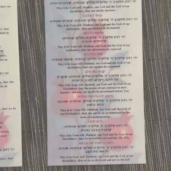 Rosh Hashanah Simanim Cards Set of 10 – Hebrew English Blessings – Laminated Menu – Ashkenazi Sephardic – Jewish Holiday Decor