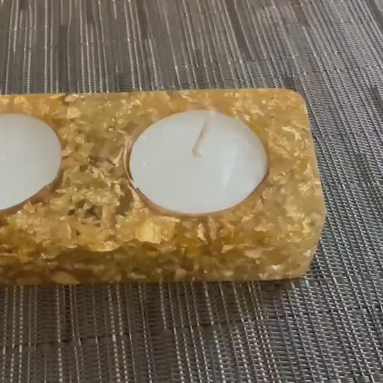 Gold Flake Resin Tea Light Holders – Set of Singles or Double | Jewish Holiday & Home Décor