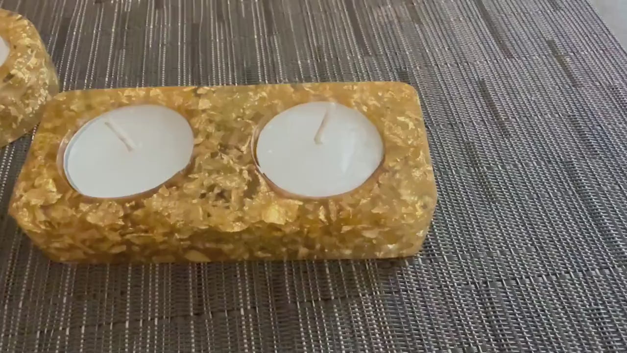 Gold Flake Resin Tea Light Holders – Set of Singles or Double | Jewish Holiday & Home Décor