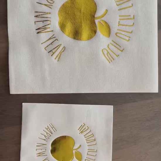 Gold Foiled Napkins for Rosh Hashana, High Holiday's napkins